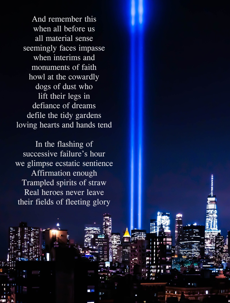 Poem with
        twin beams of light over New York City on 911